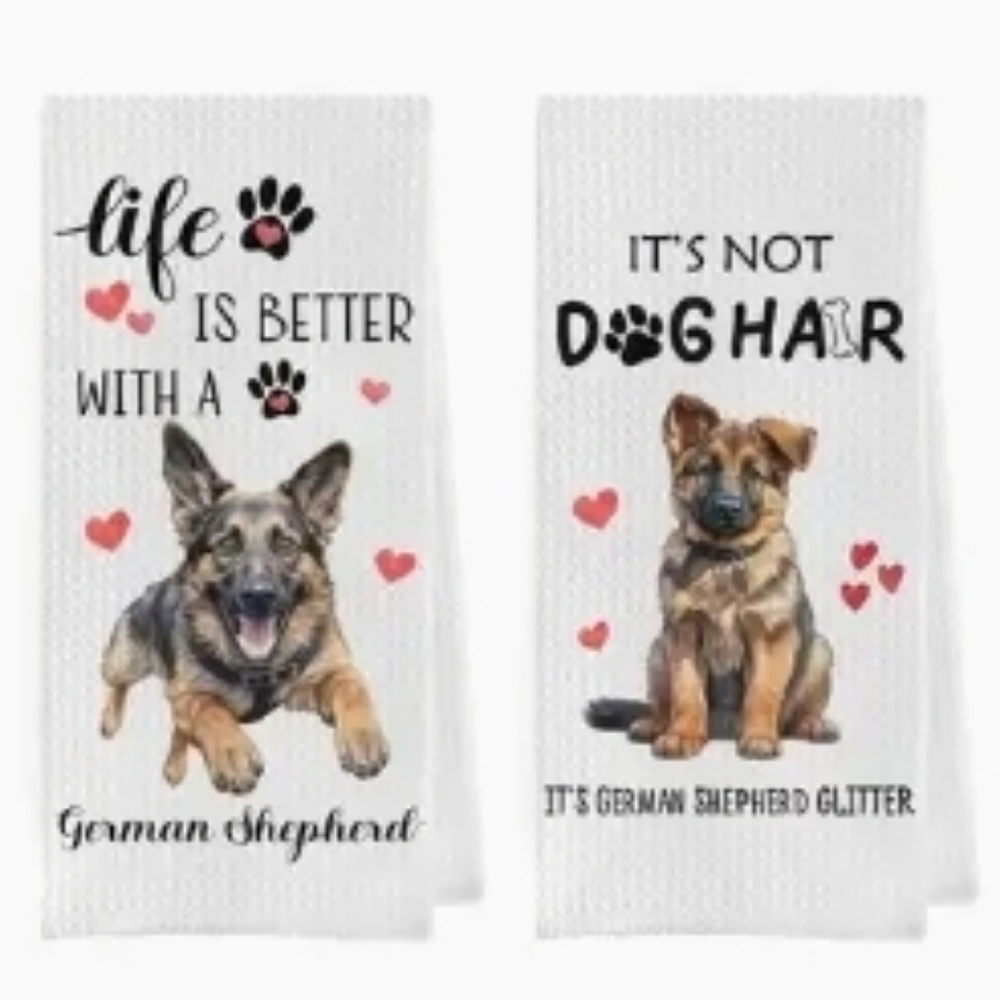 Samson's 1 Set of 2 German Shepherd Glitter Hamd Towels